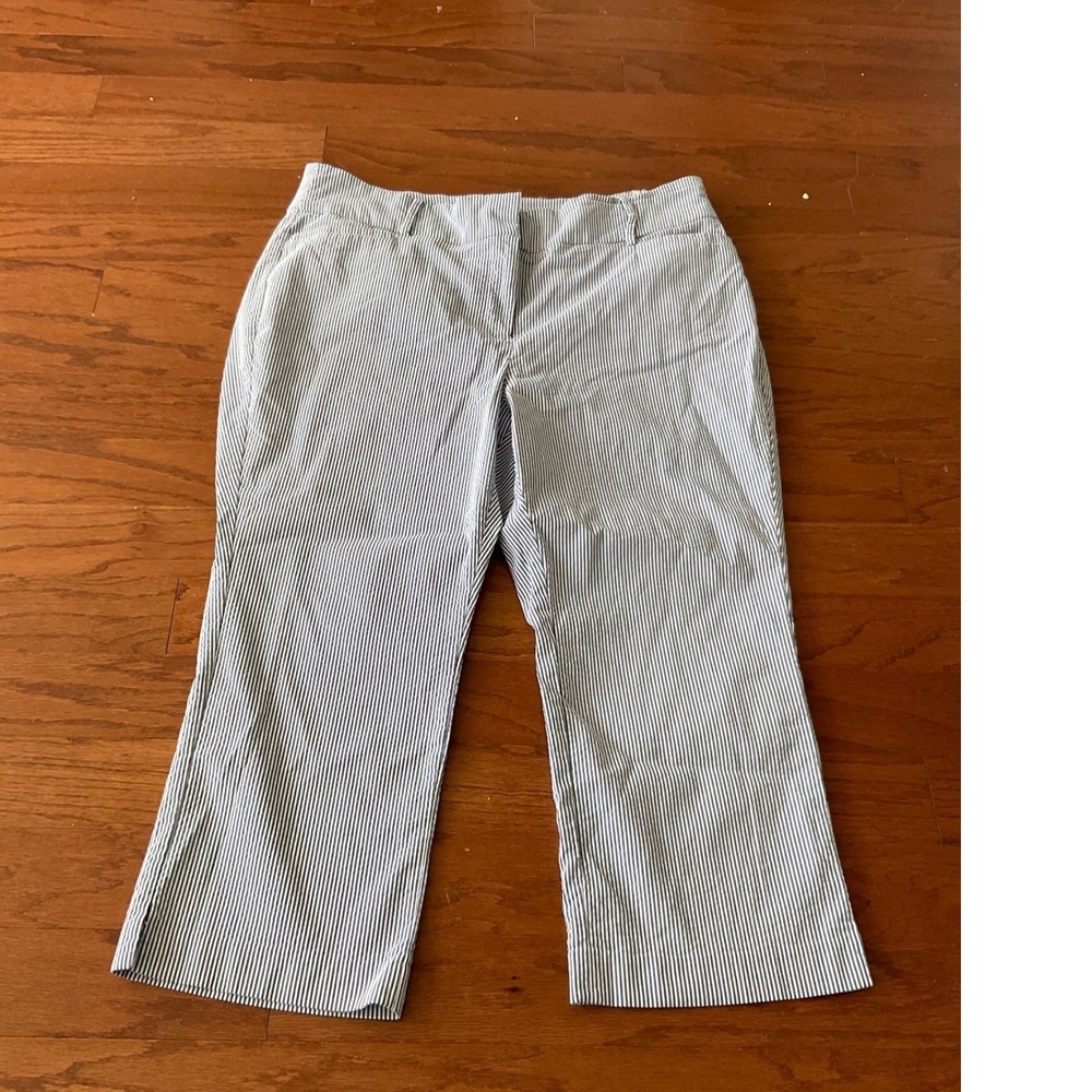 Lane Bryant Striped Cropped Pants Size 18 Blue White Wide Leg Casual